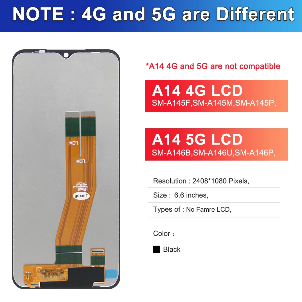 6.6'' A14 4G For Samsung Galaxy A14 4G A145F A145M A145P A145R LCD Display Touch Screen Digitizer Assembly Replacement