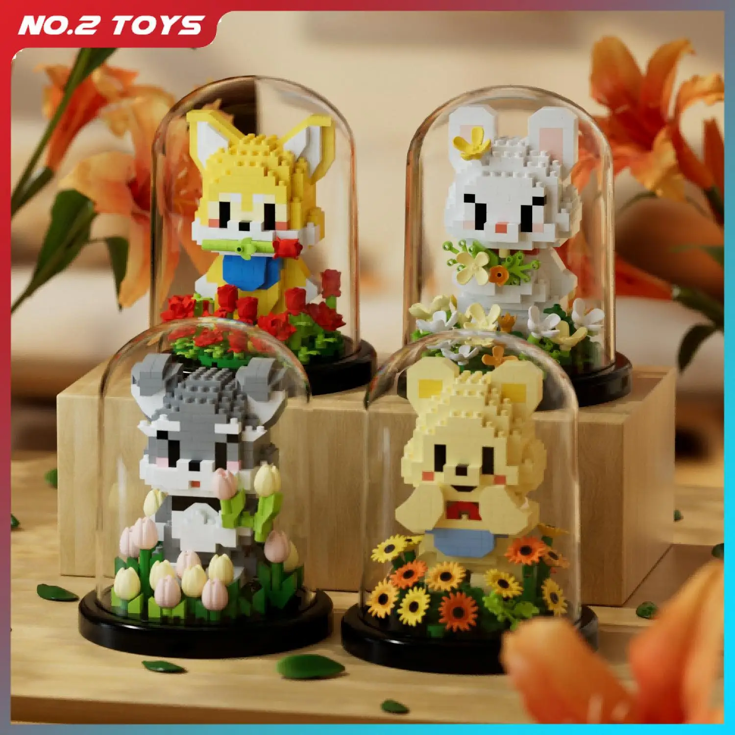 

Pet Rabbit Bear Dog Flowers Garden Mini Building Blocks with Dust Cover DIY Creative Animal Series Home Decoration Blocks Bricks