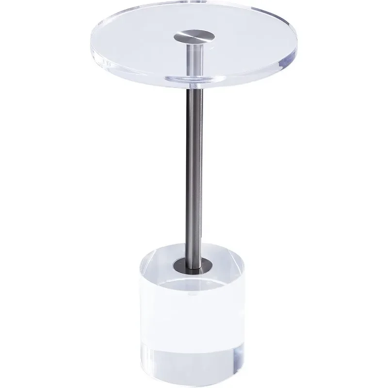 Side Table,Brushed Silver Metal,Round,for Office, Living Room and Bedroom,Easy Assembly,12x12 inch