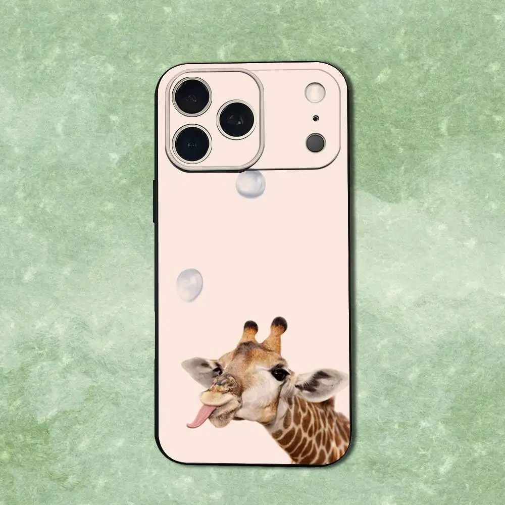 حافظة هاتف على شكل حيوان زرافة لهاتف آيفون 14,13,17,12,11,16,15,Plus,Pro Max,XS,X,XR,SE,Mini,Soft غطاء أسود من السيليكون الناعم