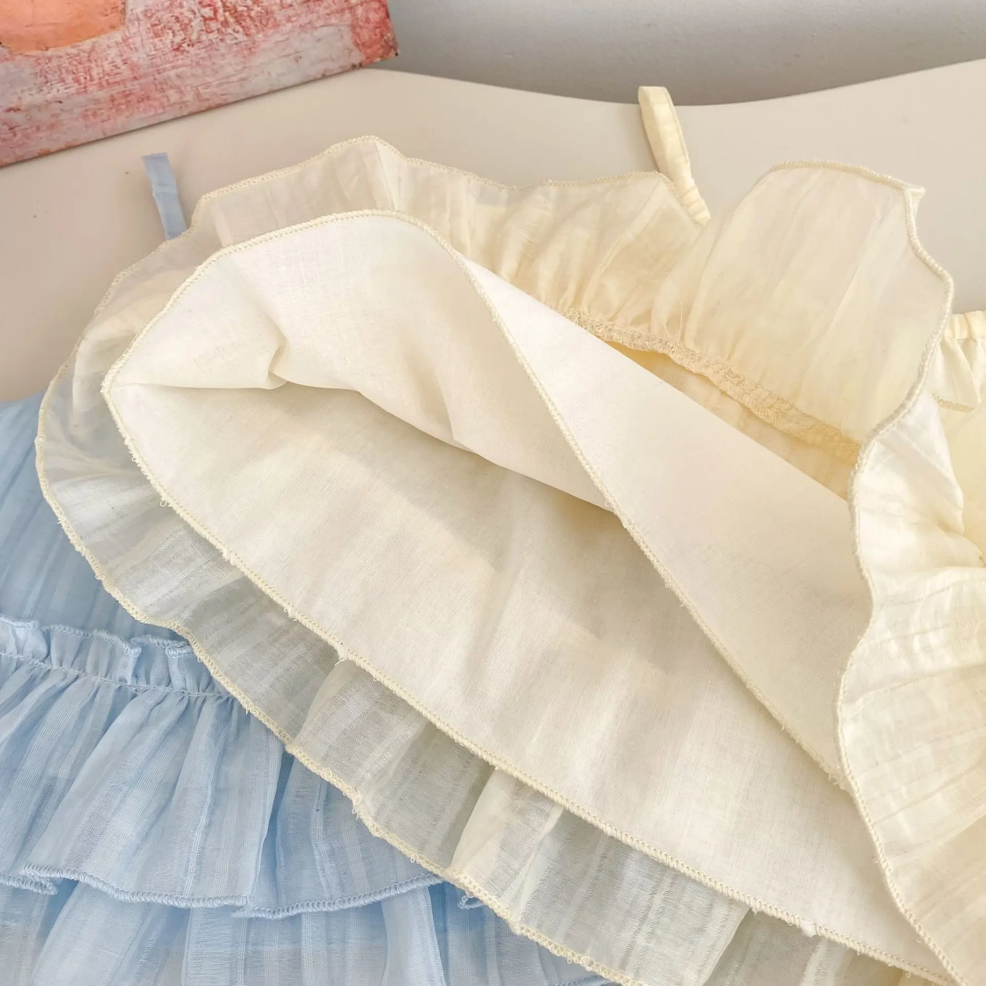 2025 Summer Baby Girl Set Simple and Fashionable Girl's Lotus Leaf Edge Strap Top Wide Leg Pants Two Piece Set