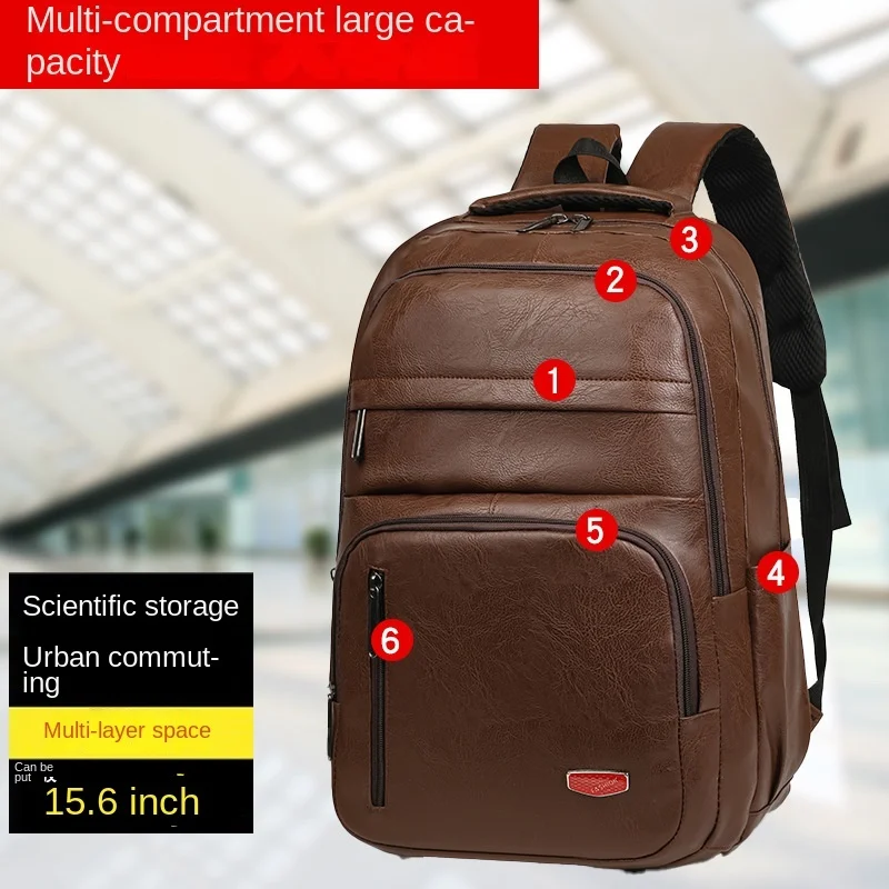 حقيبة ظهر جلدية ناعمة جديدة ذات جودة ممتازة من البولي يوريثان بسعة كبيرة للرجال حقيبة مدرسية كاجوال للطلاب مقاومة للاهتراء #2