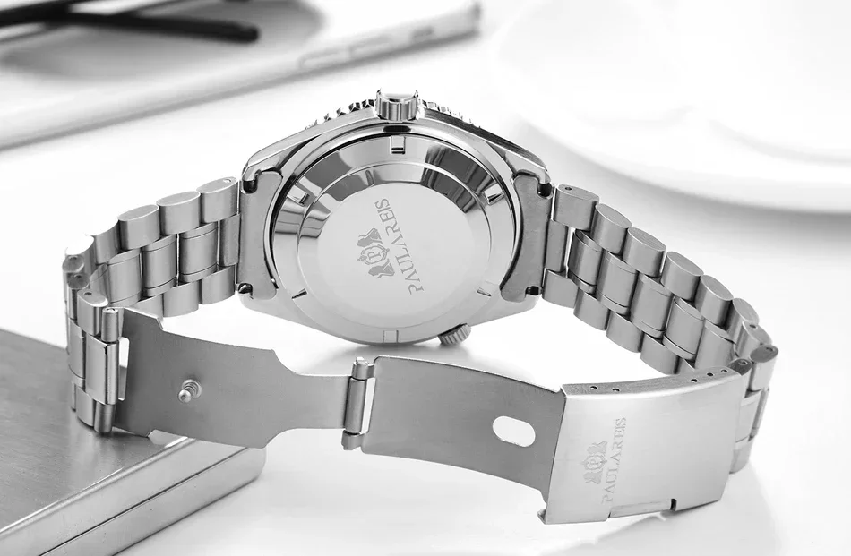 Automatic Watch for Men Mechanical Movement Stainless Steel Strap Simple Orange Blue Bezel Date Business Reloj Hombre Baratos
