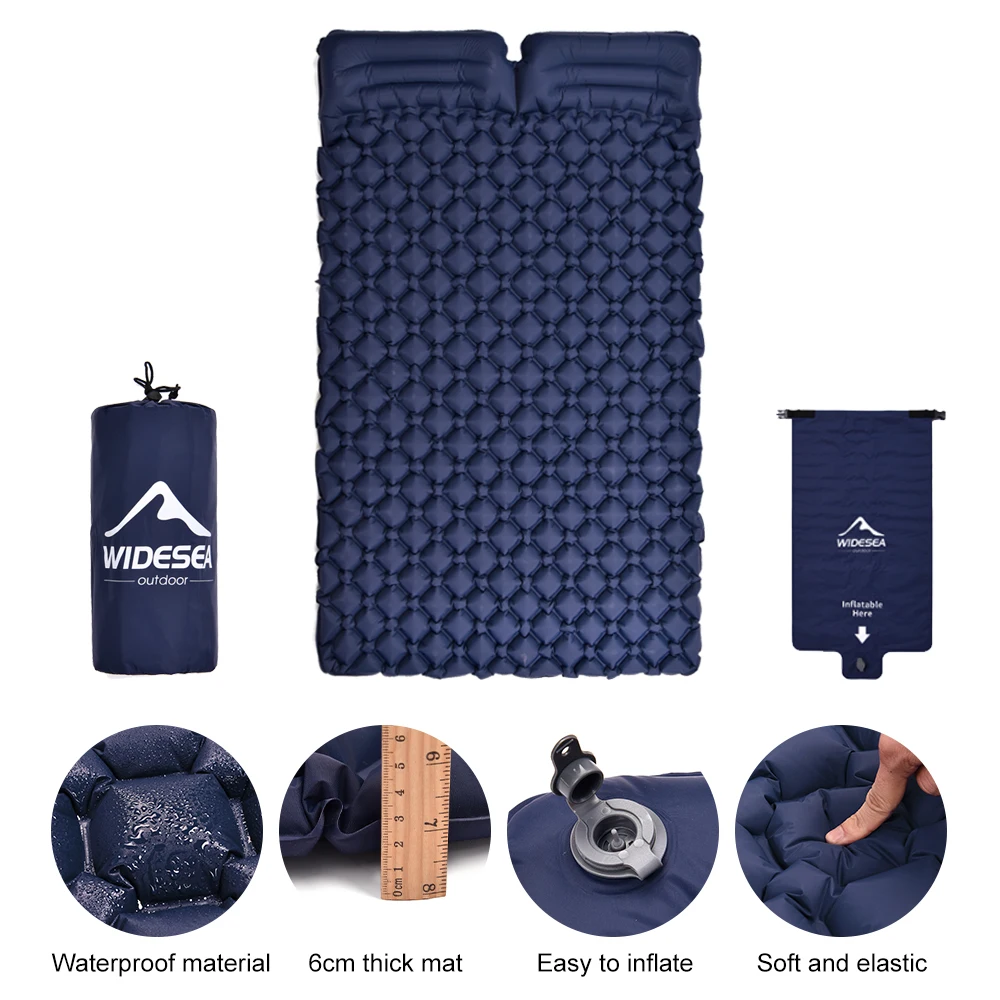 Widesea camping Double Inflatable Mattress Outdoor Sleeping Pad Bed Ultralight Folding Travel Air Mat Cushion Moistureproof