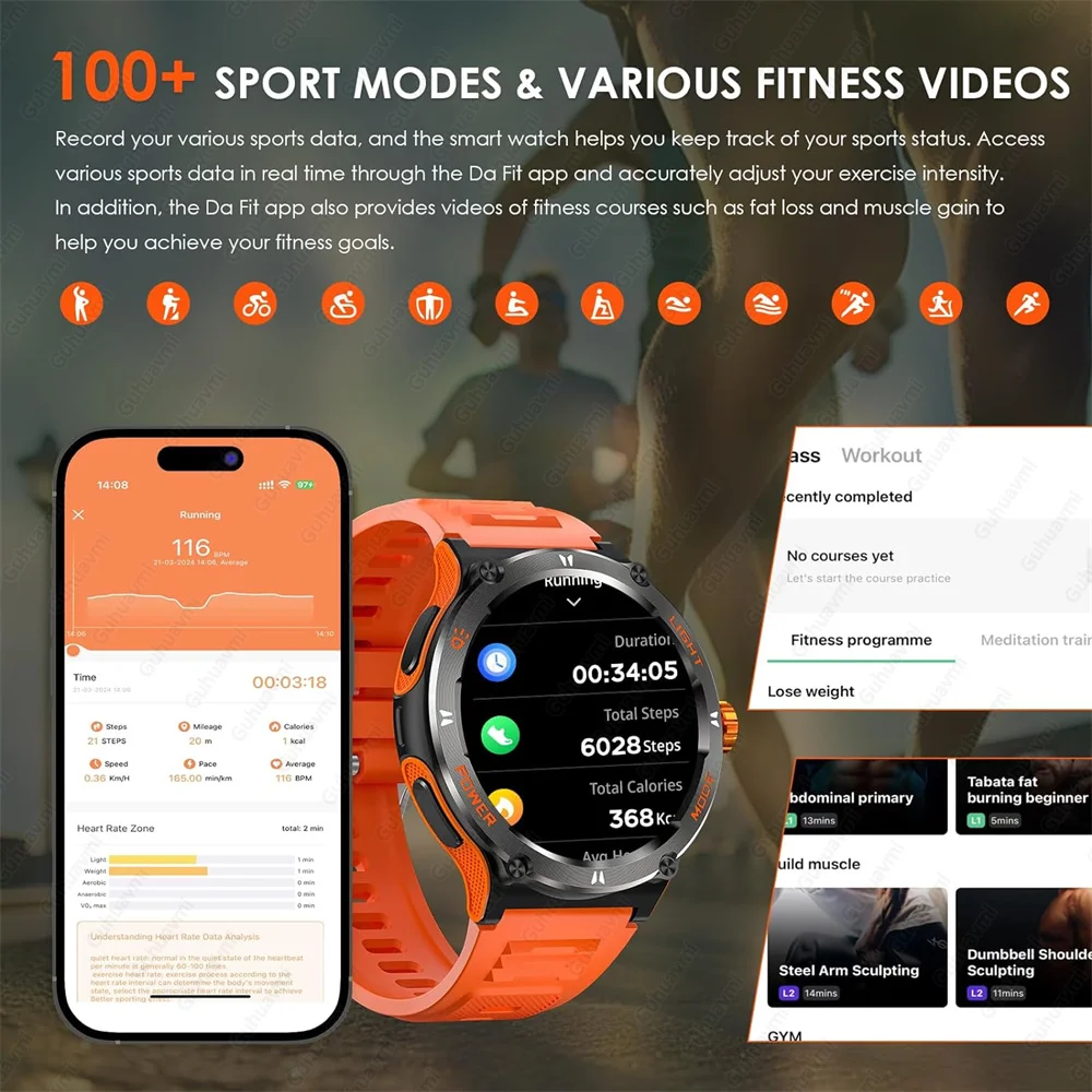 Imagem -06 - Esporte Relógio Inteligente para Homens Chamada Bluetooth Lanterna Led 143 Tela Gps Bússola de Fitness Esporte Freqüência Cardíaca Smartver Seletor Personalizado Novo