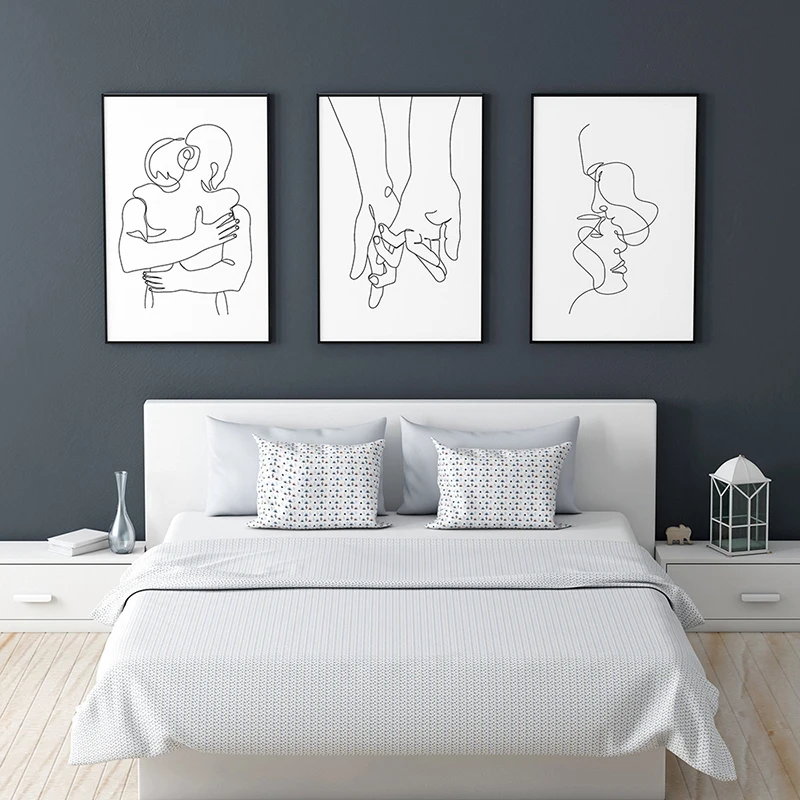 Line Drawing Couple Hand Love Kiss Wall Art Canvas Painting Nordic Posters And Prints Minimalist Wall Pictures For Living Room