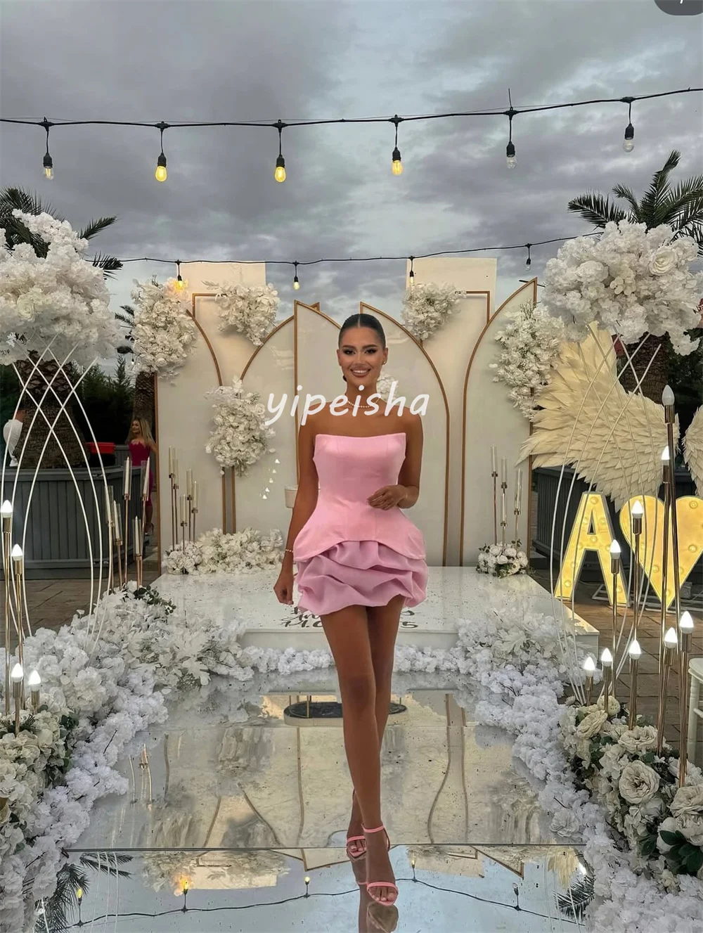 Customized Sexy Sizes Available Jersey Pleat Ruched A-line Strapless Short Dresses Bespoke Occasion Dresses High Quality Formal