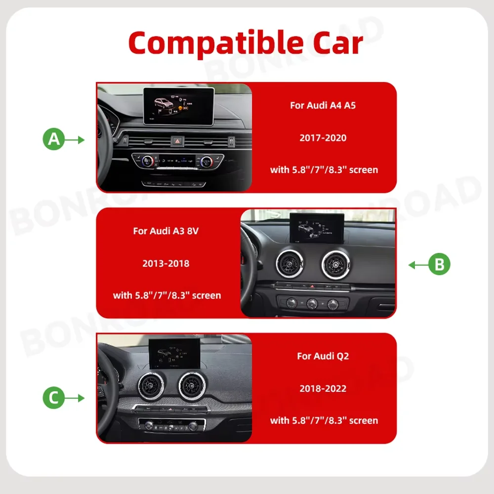 BONROAD Wireless CarPlay Android Auto Adapter MMI Box Decorder for Audi A3 8V Q2 A4 A5 Bluetooth Navigation Airplay Autolink Mirror Link Interface Module