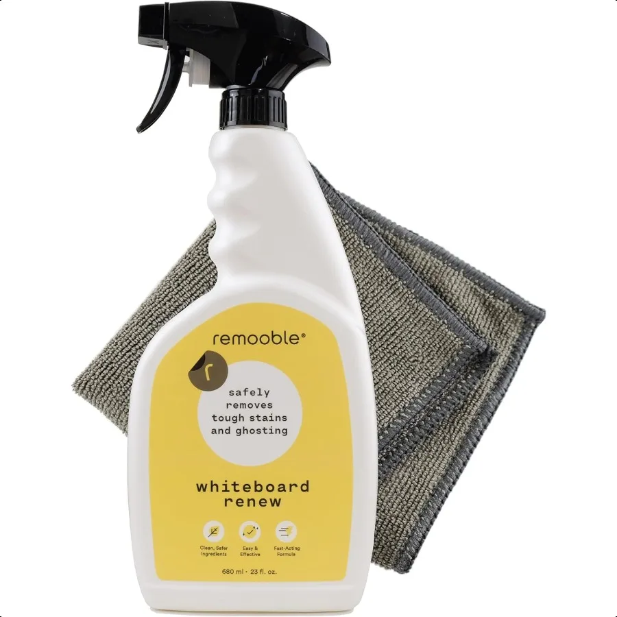 

Dry Erase Whiteboard Cleaner Spray and Cleaning Cloth Safely Removes Tough Stains and Ghosting 23 oz.