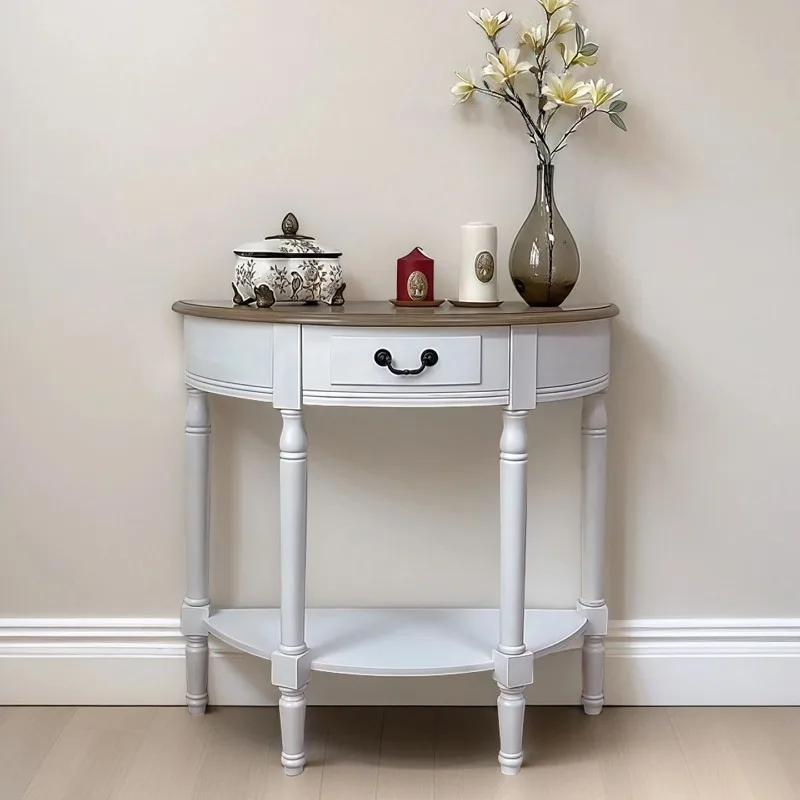 For Semicircular Entrance Table, Retro Style Semicircular Table, Entrance Cabinet, Living Room Storage Cabinet Curved Side