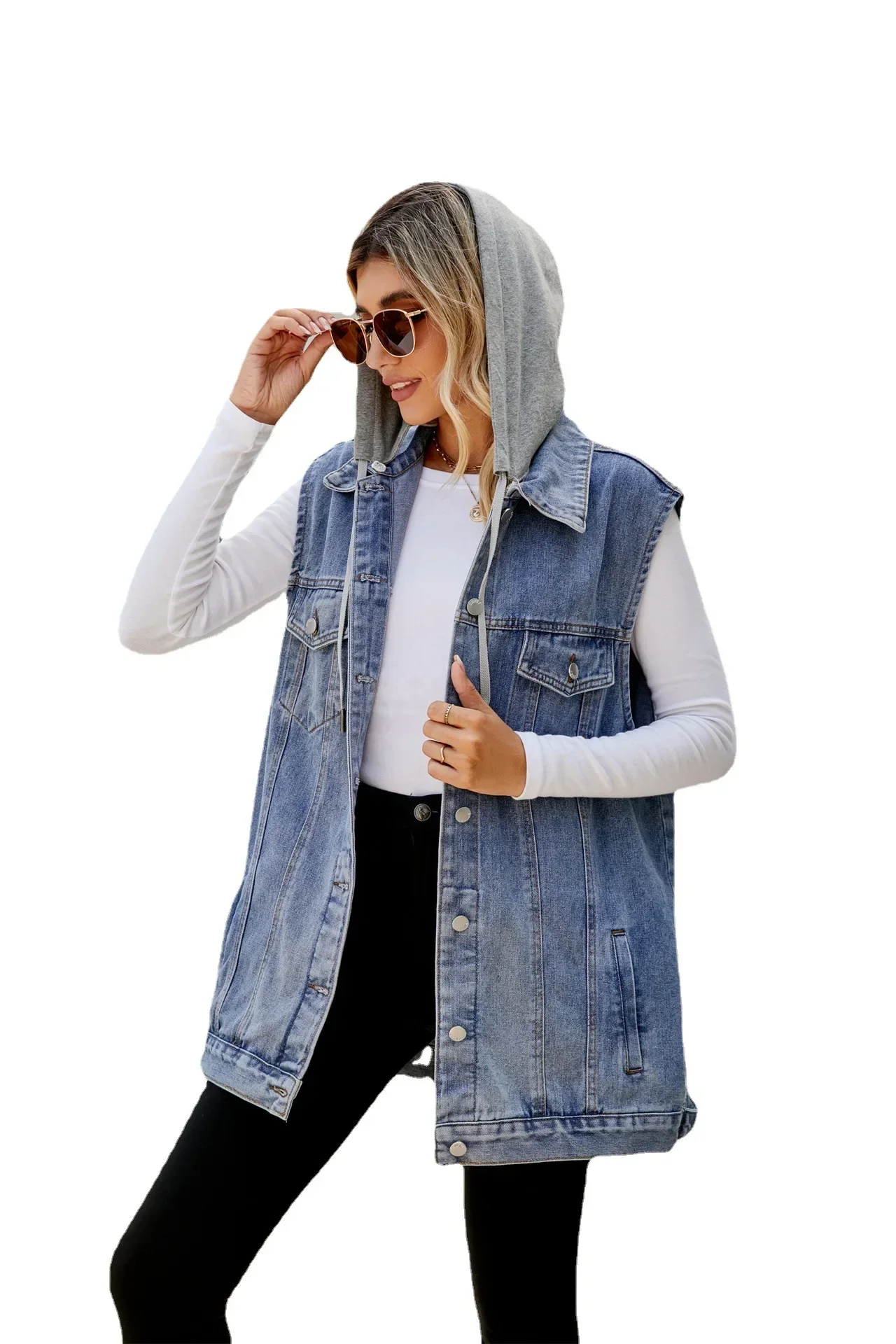 Denim Coat Vest Women Casual Loose Jeans Y2k Jackets Turn Down Collar Sleeveless Single Breasted Coats Elegant Cardigan Coat