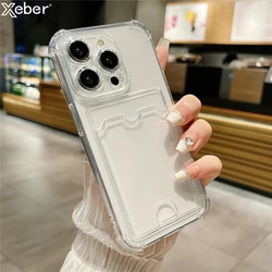Luxury Shockproof Card Holder Transparent Phone Case For iPhone 17 16 14 12 13 15 Pro Max Plus Clear Silicone Protection Cover