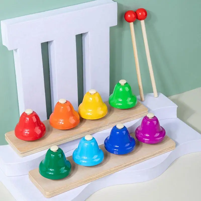 Campana a mano a 8 note Campane metalliche diatoniche colorate Giocattolo musicale a percussione per bambini Piccoli Bambini Insegnamento musicale Coro della chiesa