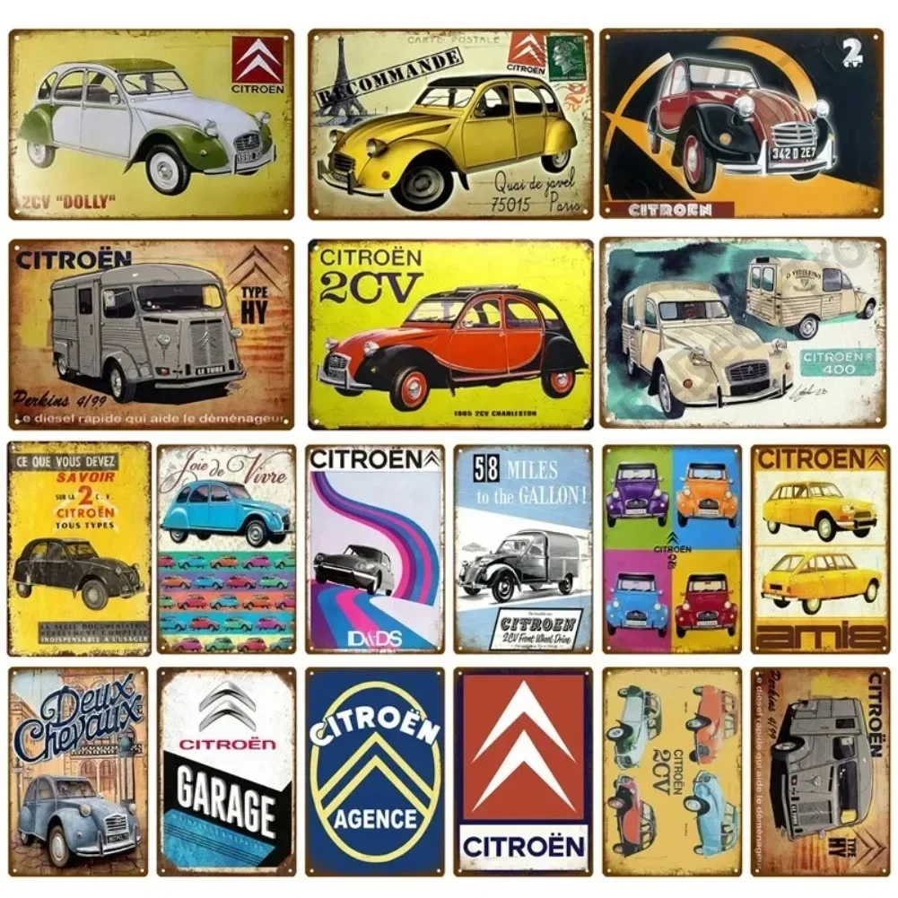 1930's 2CV France Car Tin Sign Bar Garage Workshop Wall Decor Vintage Car Rust Metal Poster Pin Up Plate Tinplate Signs Plaqu