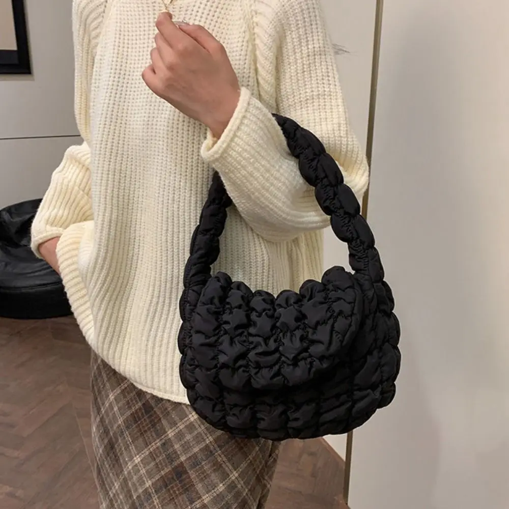 

Simple Cloth Cloud Bubble Handbag Lightweight Down Pleated Cloud Bag Solid Color Korean Style Nylon Shoulder Bag Travel