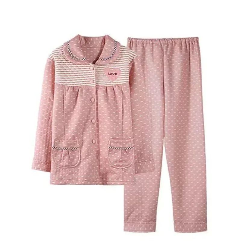 100% Pure Cotton Pajamas Set Women Thick Autumn Winter Sleepwear Long Sleeve Oversize Cardigan Home Clothes Suit Girl Loungewear