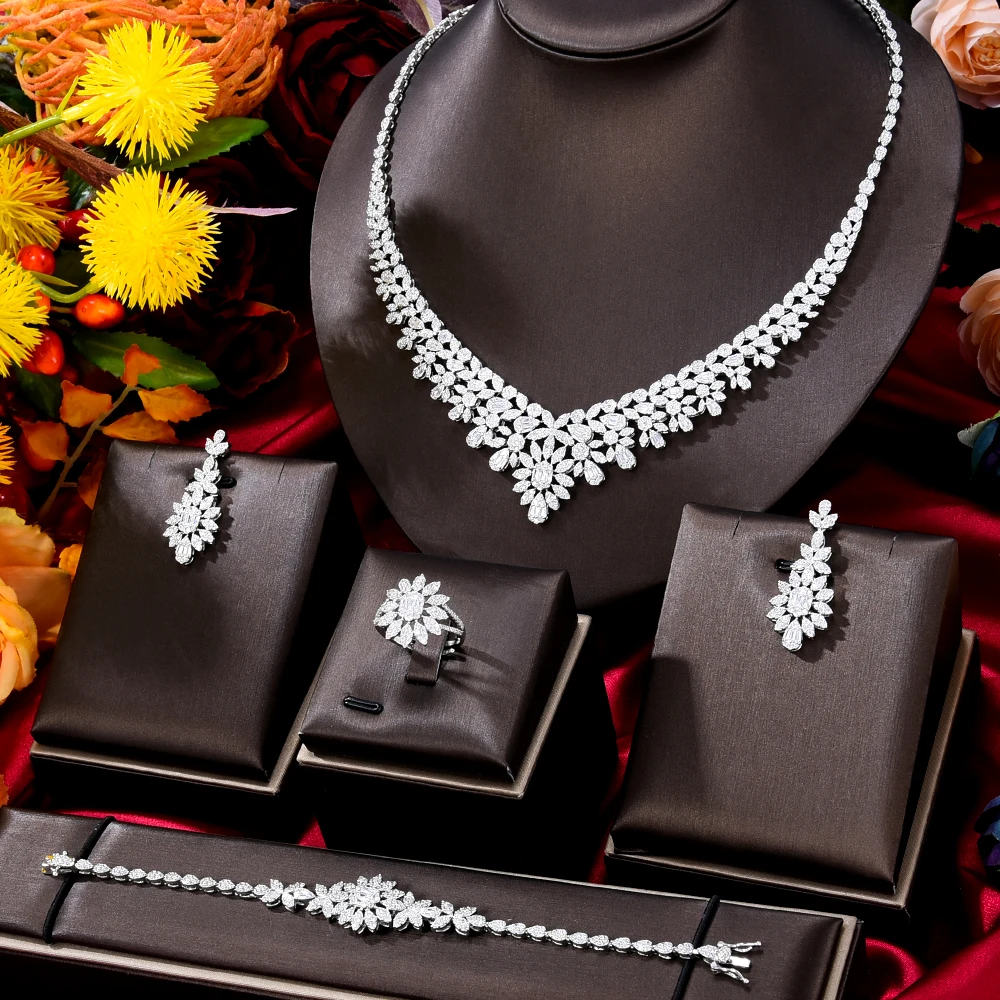 

GODKI Famous Brand 4PCS Flower Luxury African Jewelry Set For Women Wedding Party Zircon Crystal Dubai Bridal Jewelry Set Gift