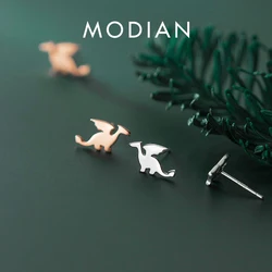 Modian Cute Animal Dinosaur Stud Earrings for Women 925 Sterling Silver Tiny Korean Girls Earings Accessories Jewelry Oreilles