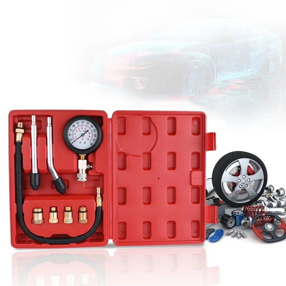 Gasoline Engine Compression Tester Auto Petrol Gas Engine Cylinder with M10 M12 M14 M18 Adapter Automobile Pressure Gauge Tester