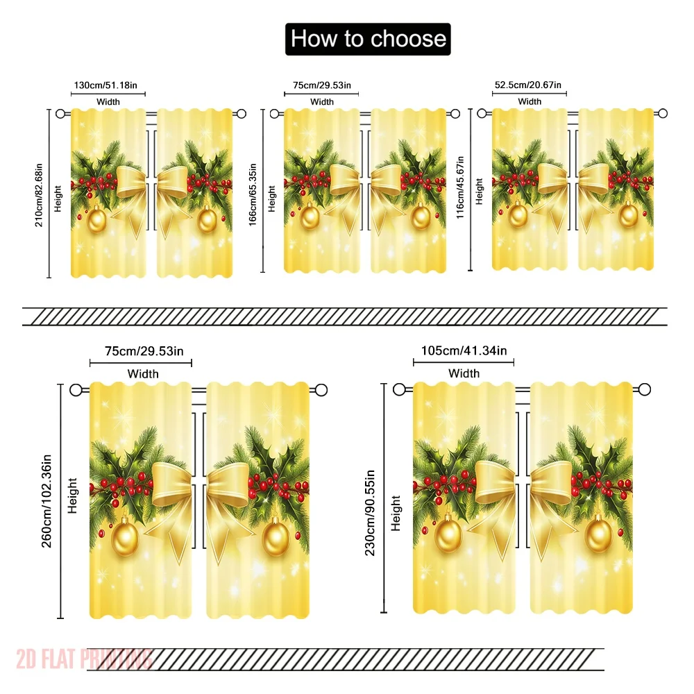 2 قطعة ، 2D الطائرة الطباعة لوحات الستار شعبية عيد الميلاد القوس هولي التوت الحلي (4) دائم 100% البوليستر النسيج (بدون