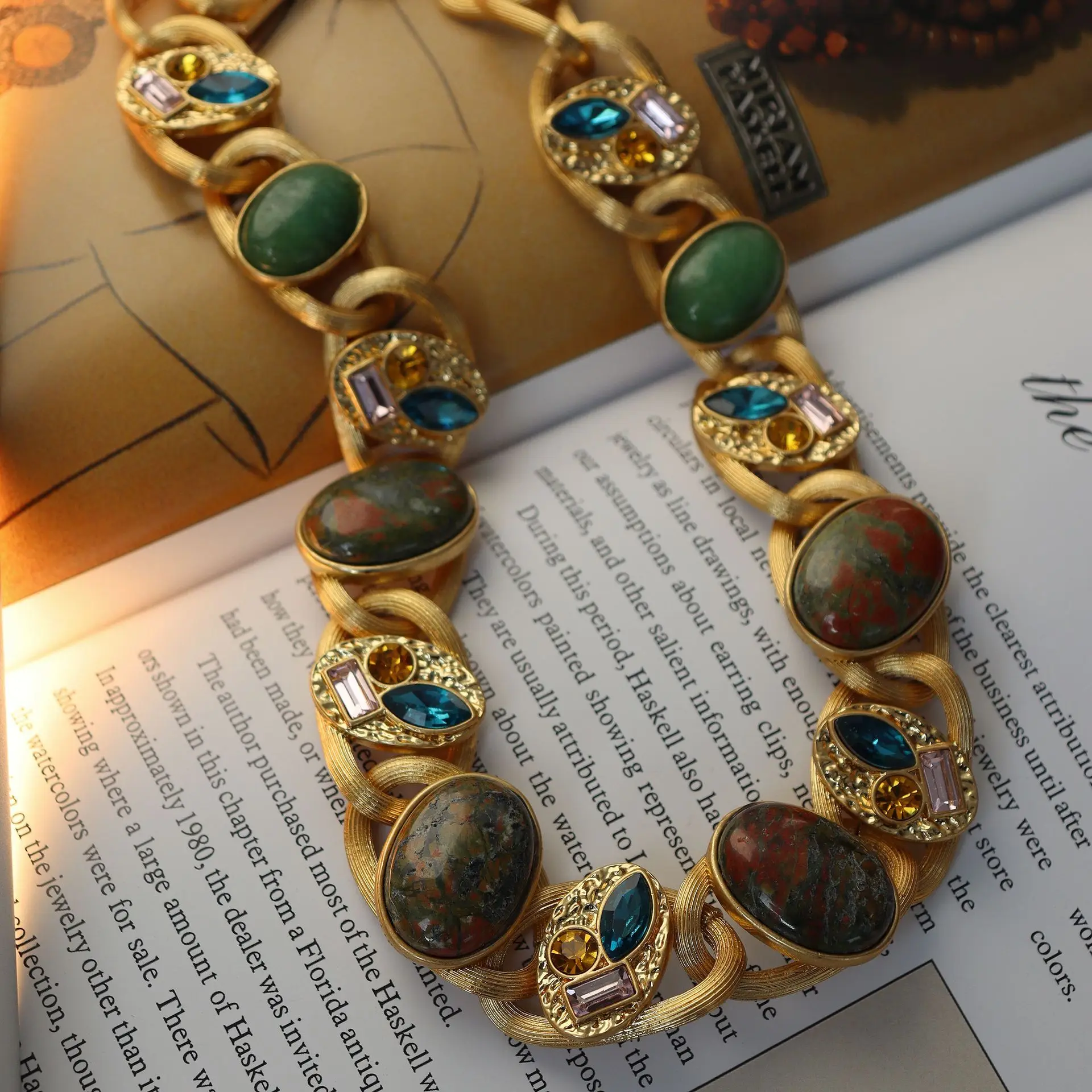 

Vintage Chunky Beads Colorful Stone Necklace For Women Jewelry Runway Party T Show Fancy Trendy Boho INS Japan Korea