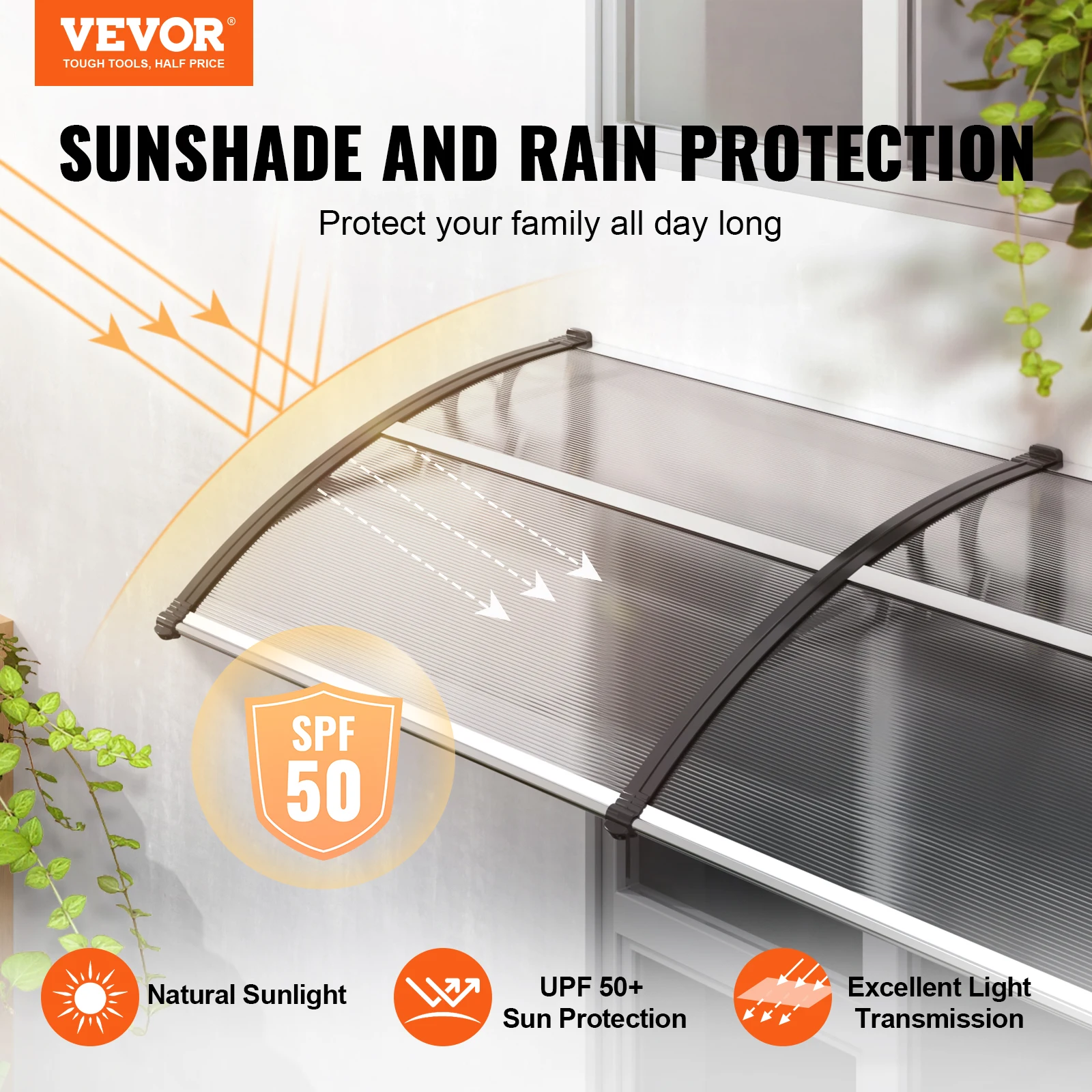 VEVOR Window Door Awning Canopy Easy Installation Sun Shade UPF50+ Sunshade Sheet Front Door Overhang Awning for Sun Shutter