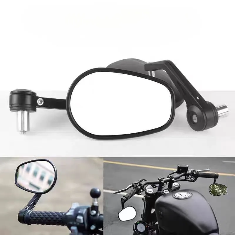 

1pair New Motorcycle Bicycle Black Aluminum Handle Oval Shaped Rearview Mirror Racing Modified Retro Style Motor Bicycle Mirror