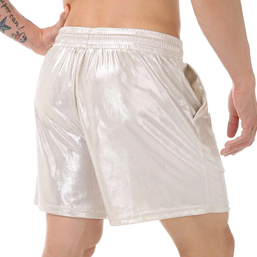 Casual Beach Shorts Elastic Waist Shorts Beachwear Casual Dressing L Drawstring Shiny Shorts Beach Shorts Black