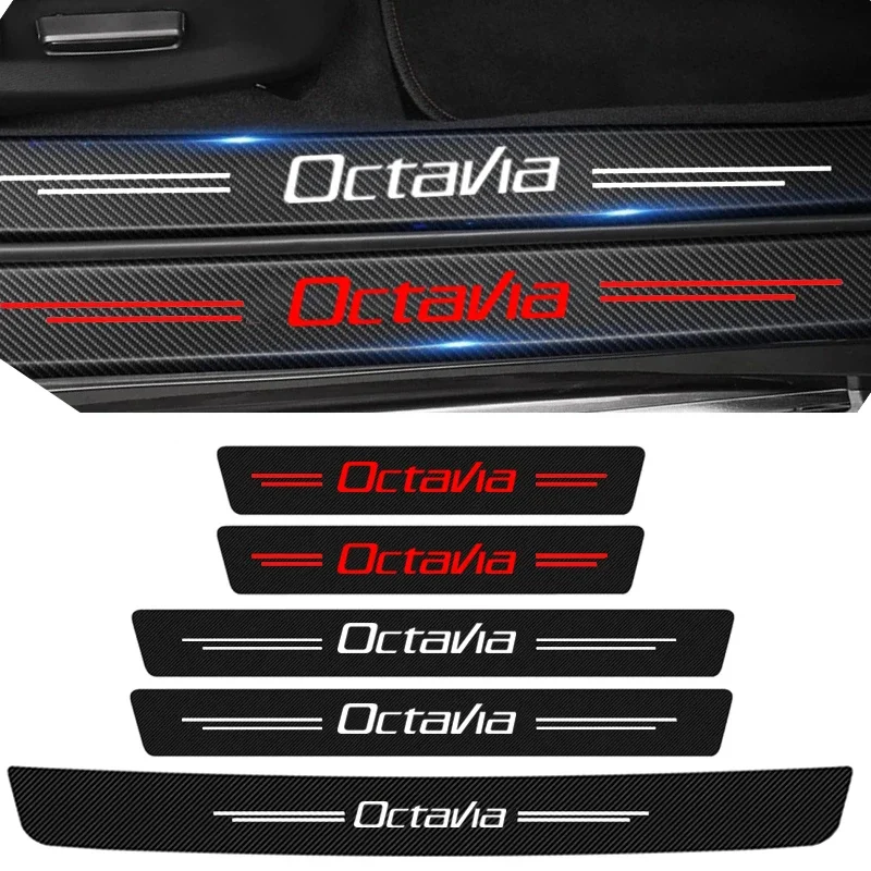 Image of Carbon Faser Auto Tür Sill Hinten Stamm Stoßstange Schutz Platte Schutz Aufkleber für Skoda OCTAVIA Abzeichen Schwelle Anti-Scratch Aufkleber