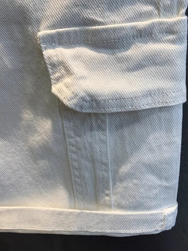 White Casual Loose Fit Summer Thin Cotton Men's Denim orts Straight Leg Five-Quarter Length Breathable Comfortable Jeans