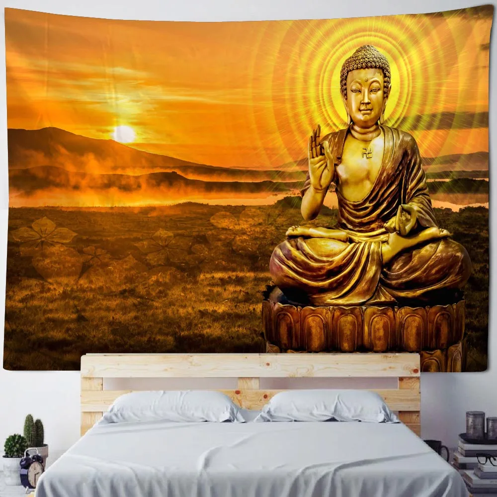 Meditation Buddha Statue Tapestry Wall Hanging Bohemian Home Art Decoration Hippie Wall Hanging Cloth Background Poster