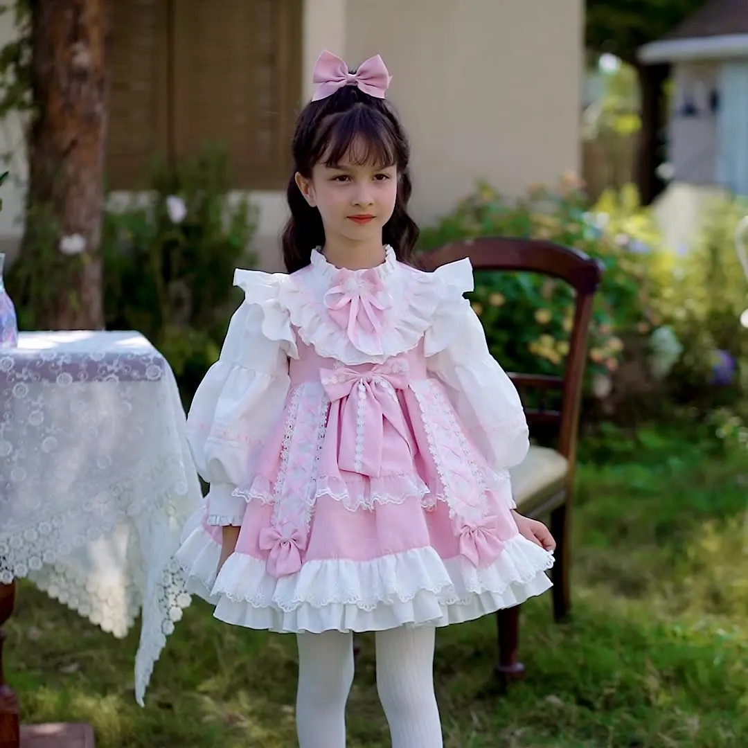 

Синее платье принцессы Лолиты с украшением из пайеток, пышная юбка, милое бальное платье с длинными рукавами для девочек, многослойное платье для дня рождения