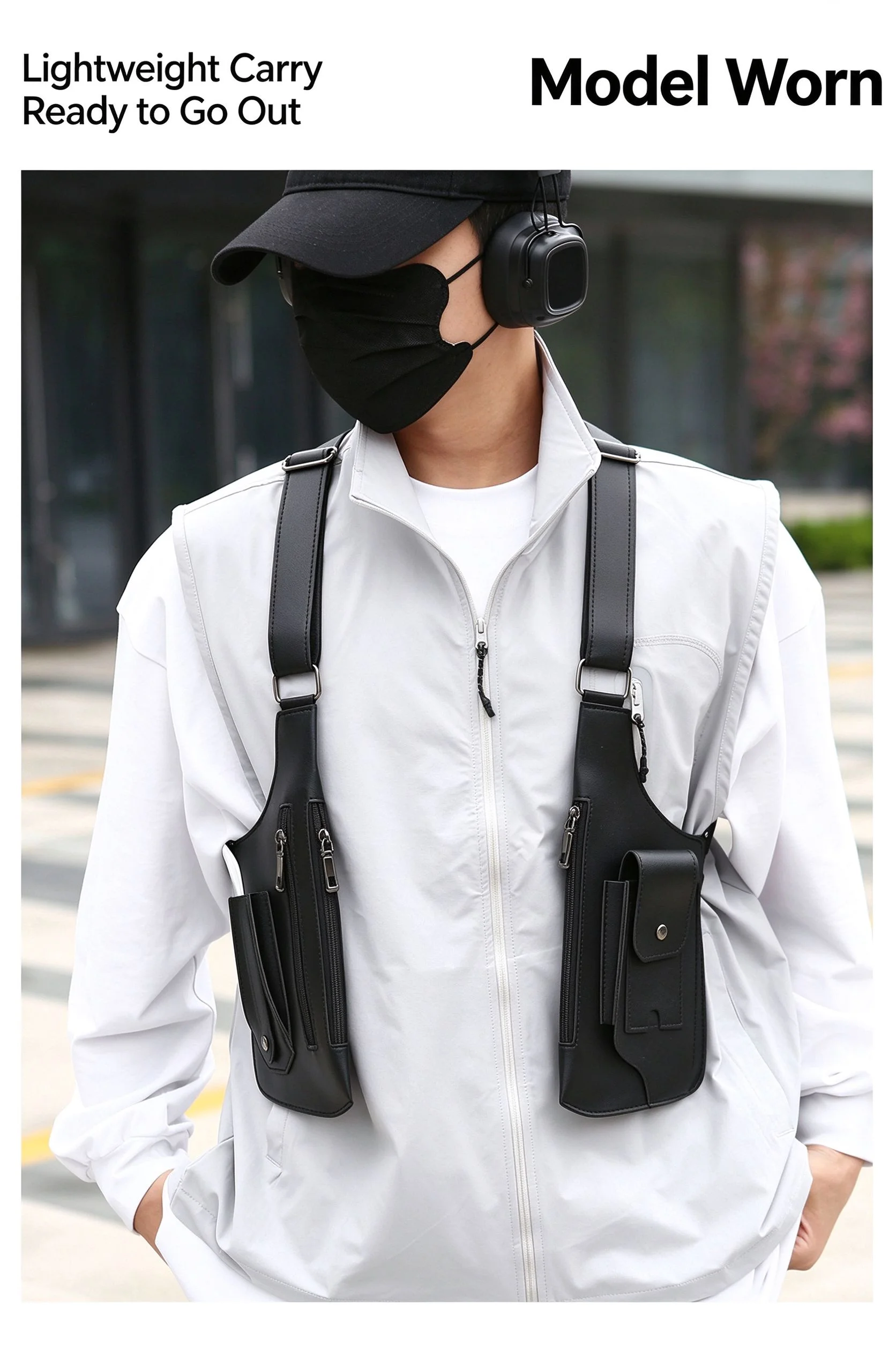Echwear Multi-pocket Tactical Chest Harness Vest Bag PU Leather Shoulder Chest Rig for Outdoor Sports - view 6