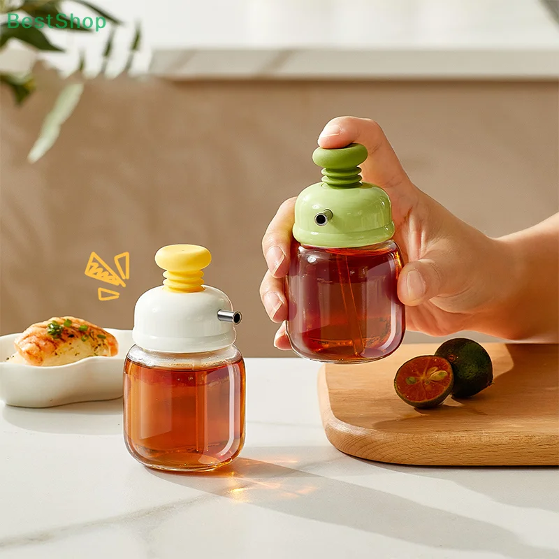 ♥♥♥Press-top Glass Oil Bottle,Soy Sauce And Vinegar Condiment Bottle,Home Kitchen Spice Metered Oil Control Bottle
