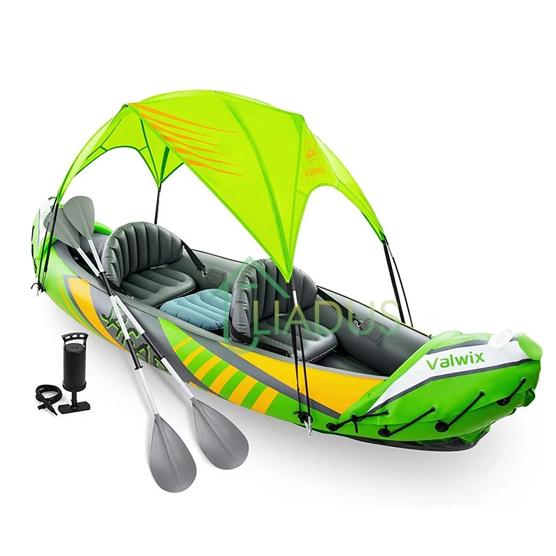 Inflatable Kayak with Sunshade Inflatable Fishing Boat Thickened and Wear-resistant for Adults PVC Rowing Kayak for Water Sports