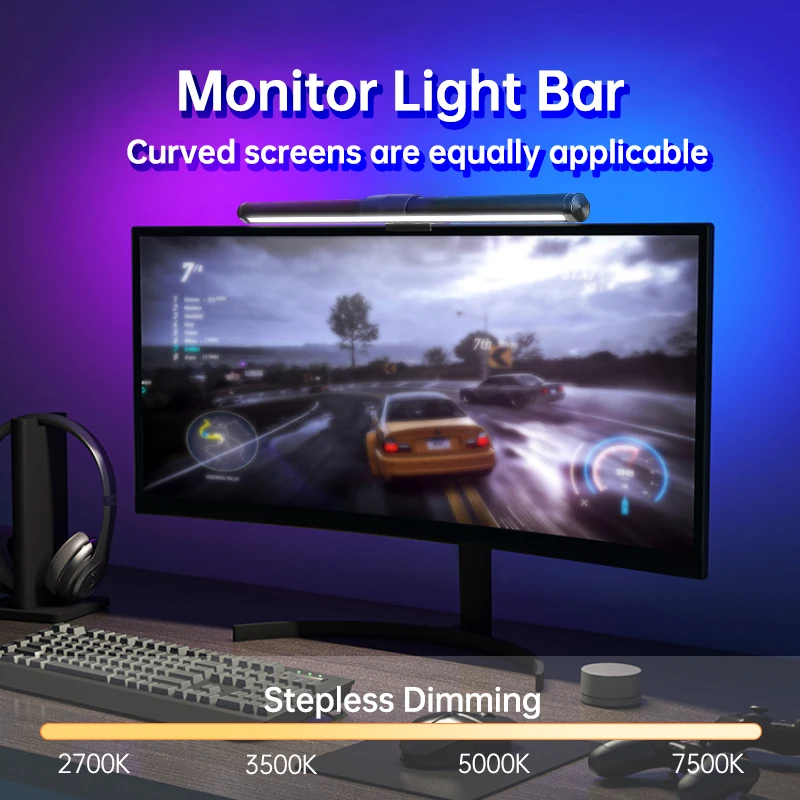 Imagem -03 - Luzes Suspensas Led Reguláveis para Computador Lâmpadas de Mesa Bar Monitor Lightbar com Retroiluminação Rgb pc Stepless