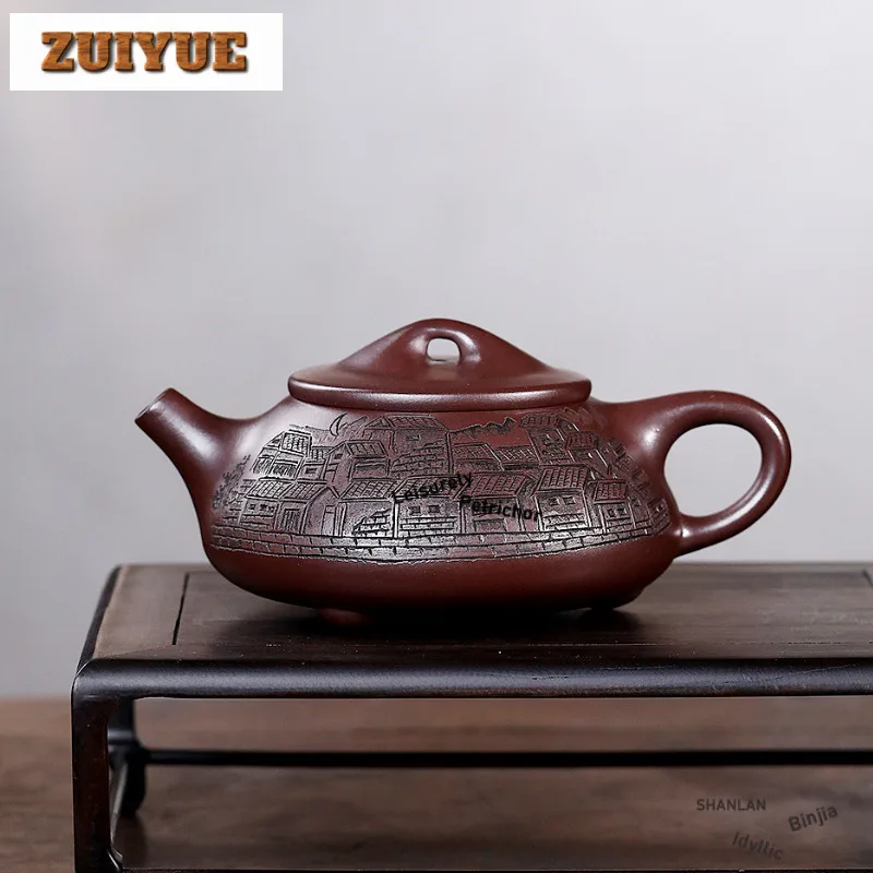 

450ml Luxury Yixing Purple Clay Teapots Famous Master Handmade Stone Scoop Pot Raw Ore Purple Mud Kettle Chinese Zisha Tea Set