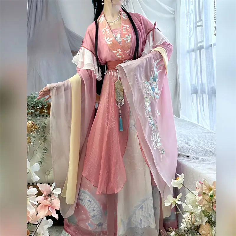 

Ancient Traditional Chinese Women Hanfu Dress Fairy Embroidery Stage Folk Dance Costume Retro Traditional Song Dynasty Purple Ha
