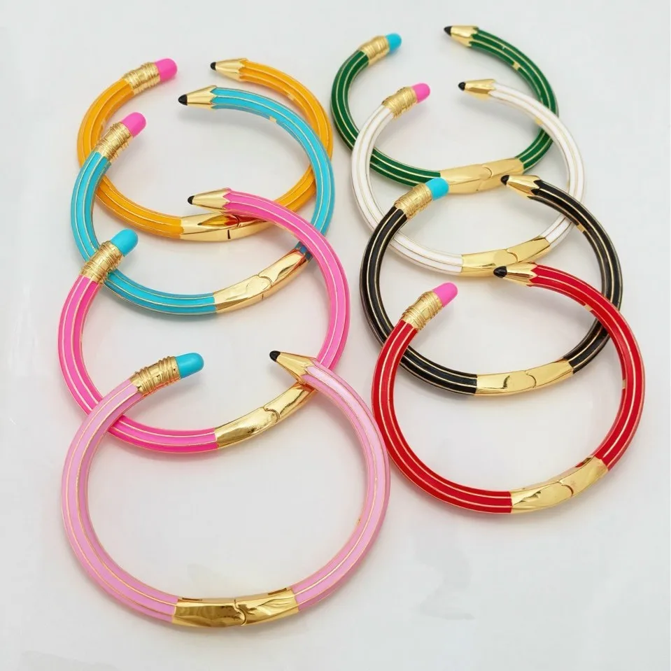 New Creative Fashion Style Patchwork Enamel Color Pencil Open Bracelet for Women