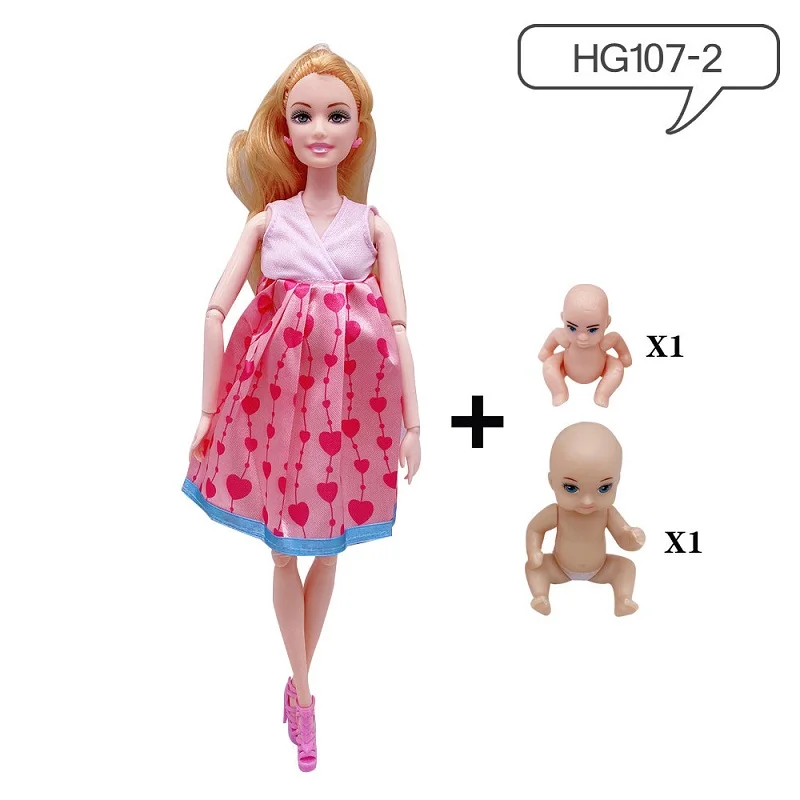11.8\'\'/30cm Movable Joints Pregnant Dolls Mom With 2 Babies On Her Tommy Modern Dress Princess Doll Educational  Interactive Toy