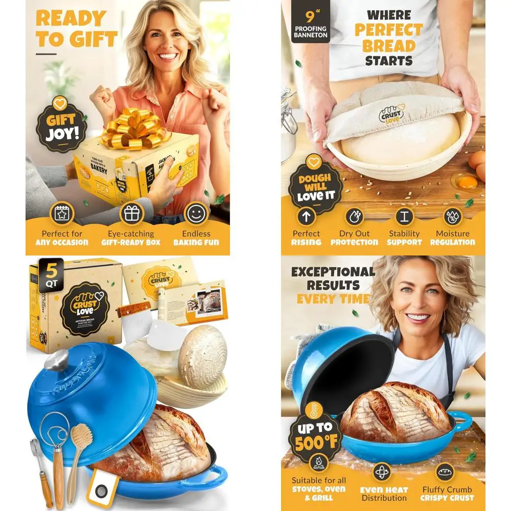 

5-Quart Cast Iron Enamel Bread Dome with Lid for Sourdough and Artisan Bread Baking Supplies