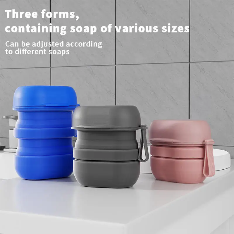 1 قطعة للطي متعددة الوظائف قابلة للصرف صندوق صابون للسفر صندوق صابون من السيليكون لكمة خالية الصابون مع مقبض علبة صابون السفر في الهواء الطلق #4