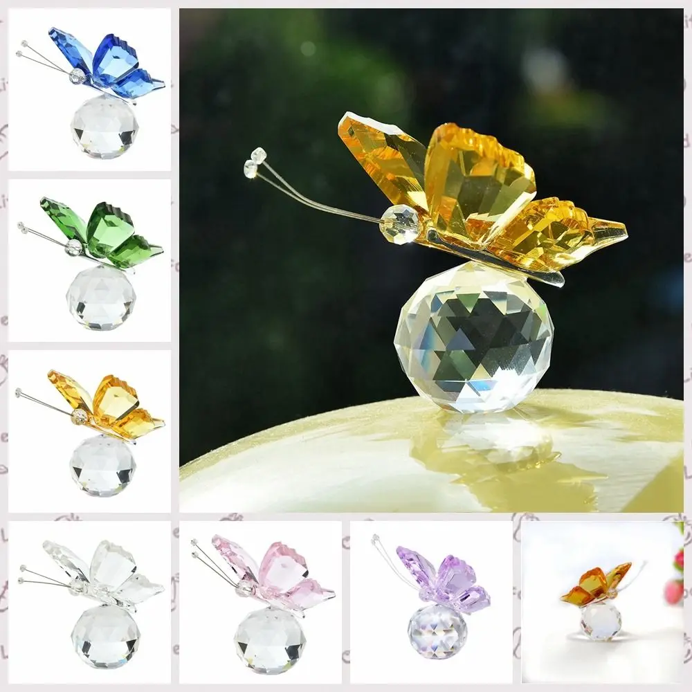 Multicolor White Crystal Crystal Butterfly Cute Vivid Miniature Figurines Glass Art Handmade Children's Home Decoration