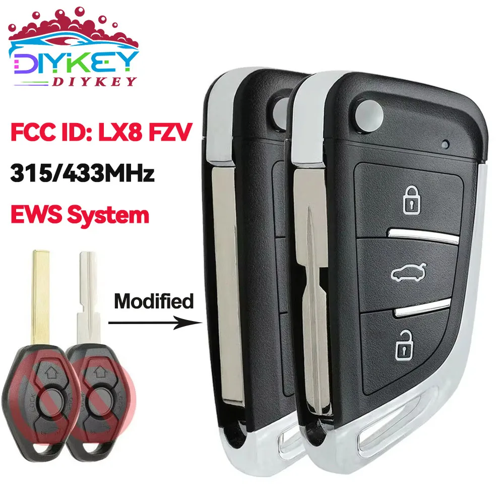 DIYKEY Modified 315/433MHz ID44 EWS System For BMW E36 E38 E39 E46 E53 E60 E61 E81 X3 X5 Z3 Z4 LX8 FZV Flip Key Remote Fob 