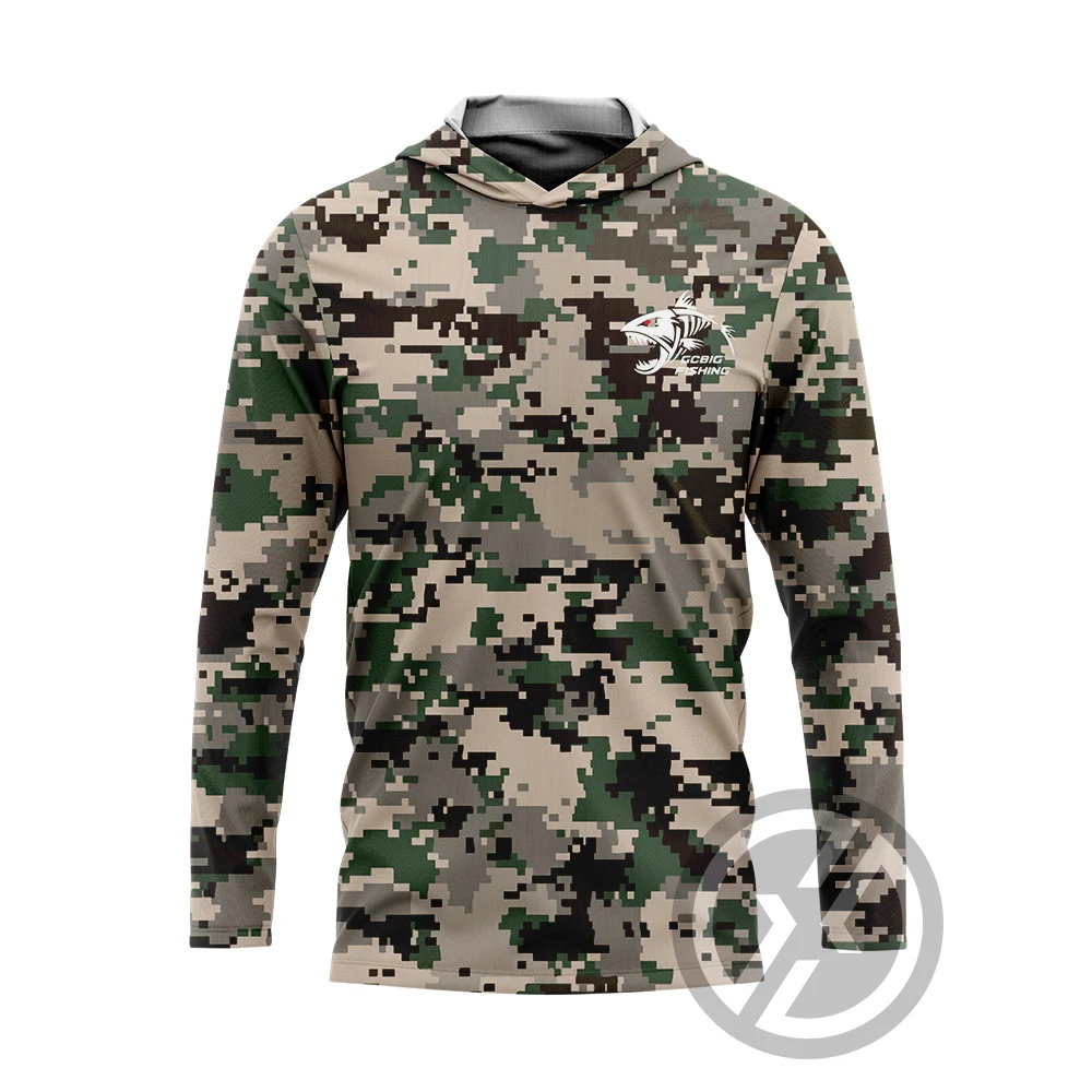 

Jungle Camouflage Hunting Mens Long Sleeve Fishing Hoodie T-shirts Protection Hoodies Face Mask Apparel Sea Fishing UPF 50+