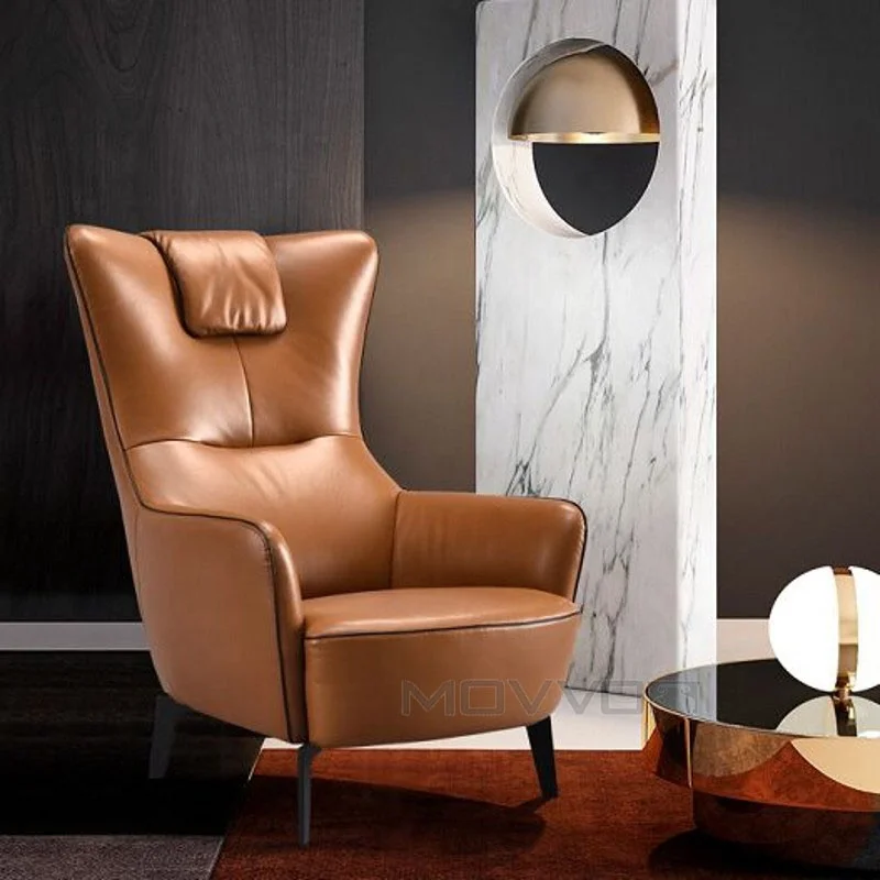 Modern Leather Seat Luxury Stainless Steel Leg Living Room Chair With Leisure Style Arm Chair Living Room