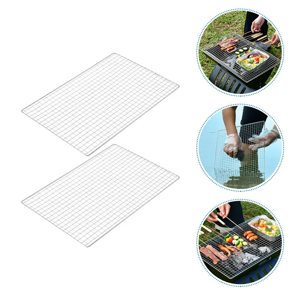 

2Pcs Stainless Steel Barbecue Grill Net Durable Non-Stick Bbq Mesh Mat Cooking Mesh Pad Heat-Resistant Grill Cooling Rack