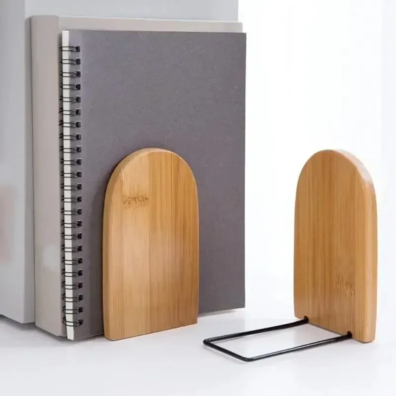 Wood Iron Bookends Simple Desktop Book End Holders For Office School Home Library Bookshelf Organizer Stationery Accessories