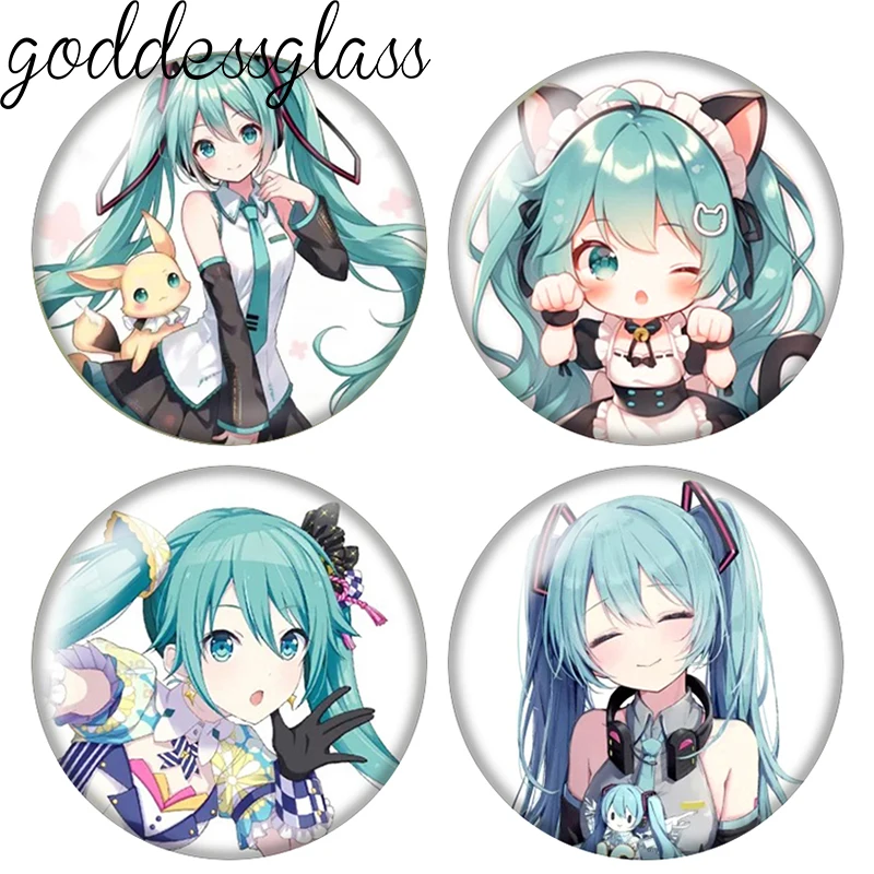Hatsune Miku Japan Anime Kawaii Girl Singer 10pcs 12mm/18mm/20mm photo glass cabochon flat back making findings for keychain