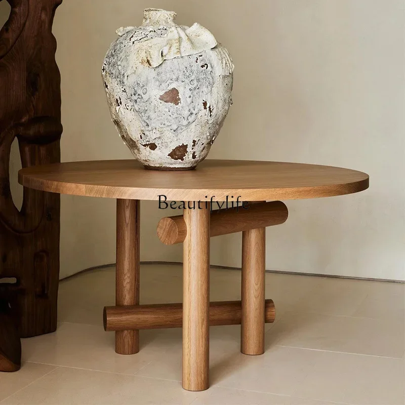 

Medieval wabi sandy wind solid wood dining table retro wind round ash wood solid wood dining table